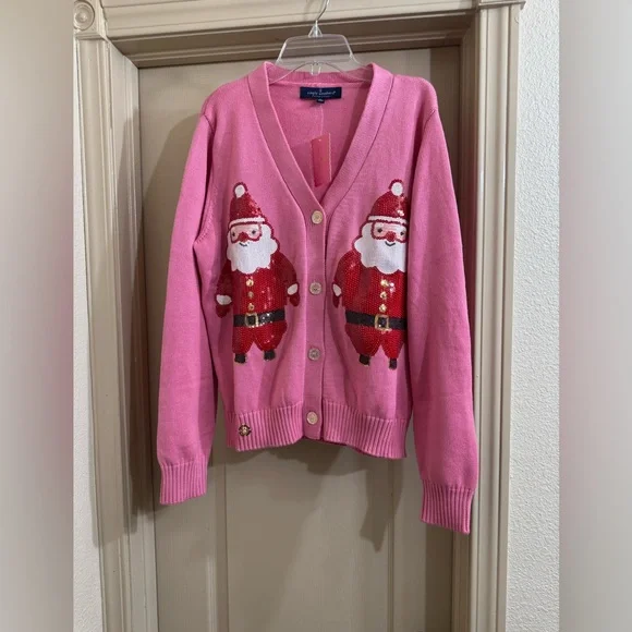 NWT Simply Southern Sequin Pink Santa Cardigan Sweater - Picture 1 of 9